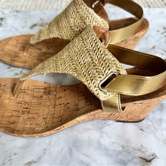 White Mountain Shoes - White Mountain Gold Wedge Sandals with Cork Heel